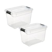 5Five opberg kist met deksel - 2x - Box - 6.5 liter - 29 x 19 x 19 cm - kunststof - transparant
