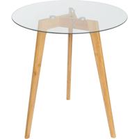 Ronde Bijzettafel met Glazen Blad en Houten Onderstel - Bruin