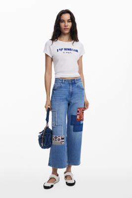 Rechte jeans met patches - BLUE - 34