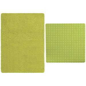 MSV Douche anti-slip mat en droogloop mat - Venice badkamer set - rubber/microvezel - limegroen