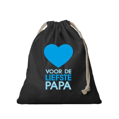 1x Canvas cadeautasje/ vaderdag tasje Liefste Papa zwart met koord 25 x 30 cm