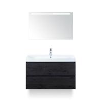 Maxx XL Badmeubelset 100 cm - Black Oak - Wastafel Just 1 kraangat - met LED Spiegel
