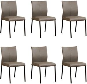 Set van 6 Grijze leren moderne eetkamerstoelen Basic - poot vierkant zwart - Toledo Leer Smog (grijs leer)