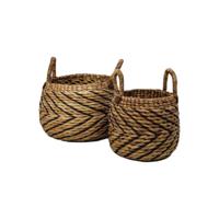 Leen Bakker - HSM Collection Mandenset Agira (2 Stuks) - Naturel/zwart - Waterhyacint - Bruin - 40x40x42 Cm