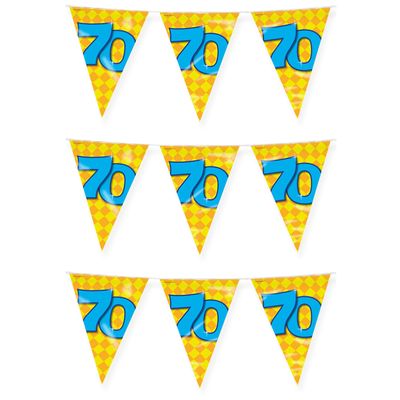 Verjaardag 70 jaar thema vlaggetjes - 3x - feestversiering - 10m - folie - dubbelzijdig