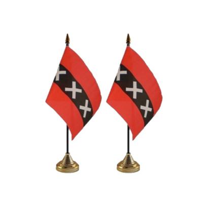 Amsterdam tafelvlaggetjes - 4x stuks - 10 x 15 cm - met gouden standaard - H27 cm - versiering Amsterdam tafelvlaggetjes - 4x stuks - 10 x 15 cm - met gouden standaard - H27 cm - versiering