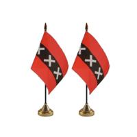 Amsterdam tafelvlaggetjes - 4x stuks - 10 x 15 cm - met gouden standaard - H27 cm - versiering