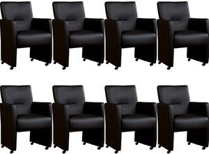 Set van 8 Zwarte leren moderne eetkamerfauteuils Pleasure - Toledo Leer Nero (zwart leer)