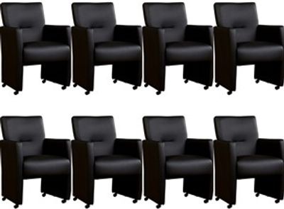 Set van 8 Zwarte leren moderne eetkamerfauteuils Pleasure - Toledo Leer Nero (zwart leer)
