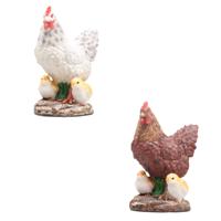 Kip met kuiken tuin beeldje 2x - voor binnen/buiten - 15 x 10 x 20 cm - dieren tuinbeelden