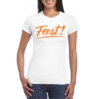 Verkleed T-shirt voor dames - feest - wit - oranje glitter - carnaval/themafeest - thumbnail