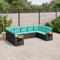 9-delige Loungeset met kussens poly rattan zwart