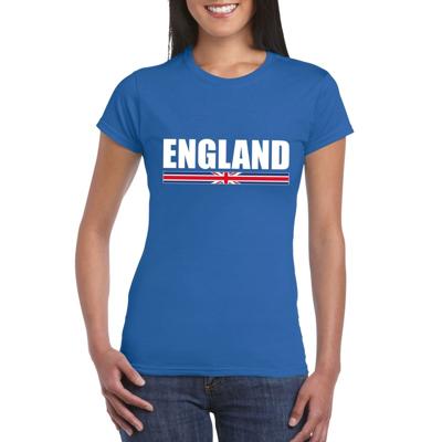 Engeland supporters kleding t-shirt - voor dames - blauw - met vlag kleuren print - korte mouwen