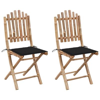 Tuinstoelen 2 st inklapbaar met kussens bamboe