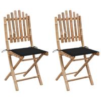 Tuinstoelen 2 st inklapbaar met kussens bamboe