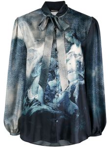 Roberto Cavalli blouse en soie à imprimé graphique - Bleu