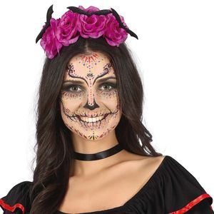 Halloween diadeem - bloemen en vleermuizen - one size - roze