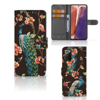 Samsung Galaxy Note 20 Telefoonhoesje met Pasjes Pauw met Bloemen - thumbnail