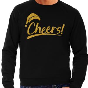 Foute Kersttrui/sweater voor heren - cheers! - zwart - glitter goud - kerstfeest