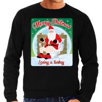 Foute Kersttrui / sweater - Merry Shitmas Losing a Turkey - zwart - voor heren