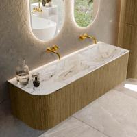 Badmeubel Mondiaz Kurve-Dlux | 145 cm cm | Meubelkleur Dusk | Wastafelkleur Glace | Solid surface | Dubbel / Rechts spoelbak | Zonder kraangat(en)