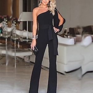 Dames elegant feest bruiloft één schouder wit zwart roze jumpsuit effen kleur trekkoord hoge taille Lightinthebox