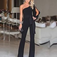 Dames elegant feest bruiloft één schouder wit zwart roze jumpsuit effen kleur trekkoord hoge taille Lightinthebox - thumbnail