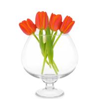 Bloemenvaas op voet Cognac - transparant glas - D16 x H22 cm - boeketvaas - 5 liter