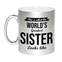 Zilveren Worlds Greatest Sister cadeau koffiemok / theebeker 330 ml