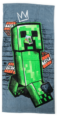 Minecraft creeper strandlaken grijs 70x140cm