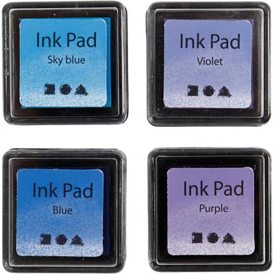 Creativ Company Stempelinkt, h: 2 cm, afm 3,5x3,5 cm, blauw, hemelsblauw, paars, violet, 4 stuk/ 1 doos