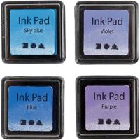 Creativ Company Stempelinkt, h: 2 cm, afm 3,5x3,5 cm, blauw, hemelsblauw, paars, violet, 4 stuk/ 1 doos