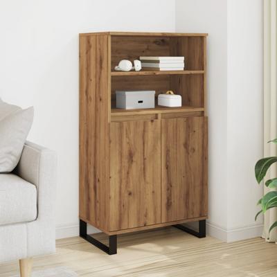 Hoge kast 60x36x110 cm bewerkt hout artisanaal eikenkleur