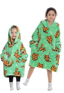 Kinder fleece deken met capuchon - katten