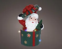 Lumineo LED kerstfiguur polyresin kerstman in cadeau 20cm, multicolor