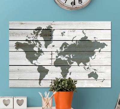 Wereldkaart canvas schilderij Houten grijs