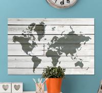 Wereldkaart canvas schilderij Houten grijs