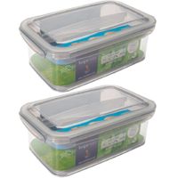 4x Voorraad/vershoudbakjes met inzettray 1,9 liter transparant/grijs plastic 24 x 15 cm