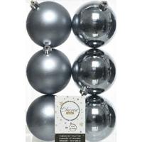 Decoris Kerstballen - 6x st - grijs/blauw - D8 cm - kunststof - kerstversiering