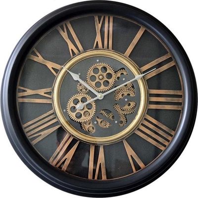 Wandklok Xavi - wandklok industrieel - wandklok zwart goud - tandwiel klok 53 cm Wandklok Xavi - wandklok industrieel - wandklok zwart goud - tandwiel klok 53 cm