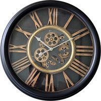 Wandklok Xavi - wandklok industrieel - wandklok zwart goud - tandwiel klok 53 cm - thumbnail