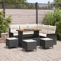 Tuinbankenset met kussen 9 pcs Zwart poly rattan