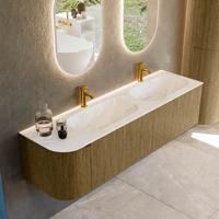 Badmeubel Mondiaz Kurve-Dlux | 165 cm cm | Meubelkleur Dusk | Wastafelkleur Ostra | Solid surface | Dubbel / Rechts spoelbak | 2 kraangaten