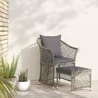 2-delige Loungeset met kussens poly rattan grijs - thumbnail