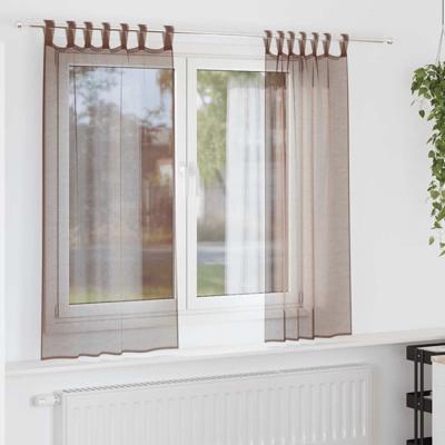 Gordijnen voile met roedezakken 2 st bruin