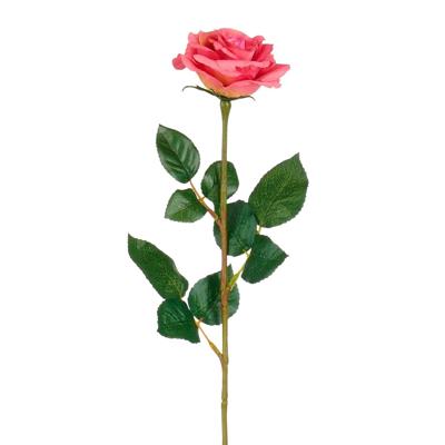 Kunstbloem Roos Valentine - H59 cm - roze - kunststof - stelen kunstbloemen - boeket