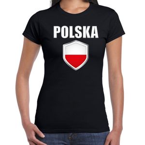 Polen landen supporter t-shirt met Poolse vlag schild zwart dames