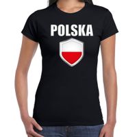 Polen landen supporter t-shirt met Poolse vlag schild zwart dames 2XL  -