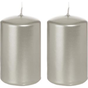 Cilinderkaars/stompkaars - 2x - zilver - 5 x 8 cm - 18 branduren