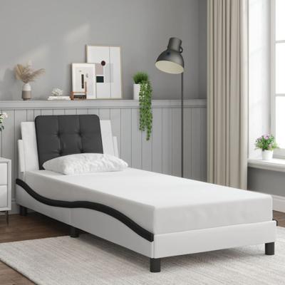 Bedframe met hoofdbord kunstleer zwart en wit 90x190 cm